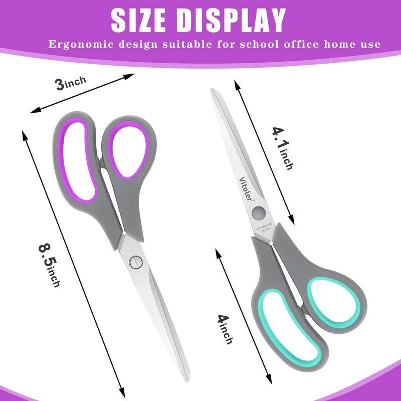 VITOLER Scissors 8.5" Heavy Duty scissors all purpose Bulk Set of 3, Scissors for Office Home School Craft Supplies, Soft Comfort-Grip Right/Left Hand - Image 2